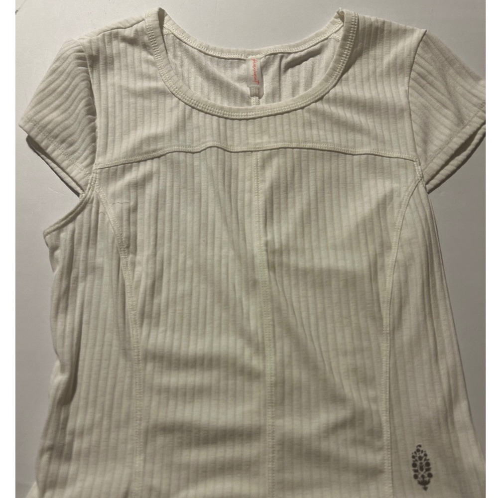 Free People Movement Women White Ribbed Short Sleeve Crew Neck Activewear Top